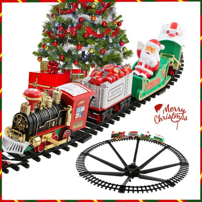 Train électrique pour sapin de Noël blanc avec rails ronds