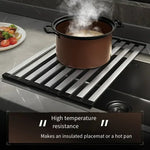 tapis cuisine pliable acier inoxydable noir gris rayures horizontales moderne multifonctionnel égouttoir pliableversible