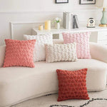 housse coussin carré motif cœurs blanc rose moderne polyester 45cm 45cm fixations