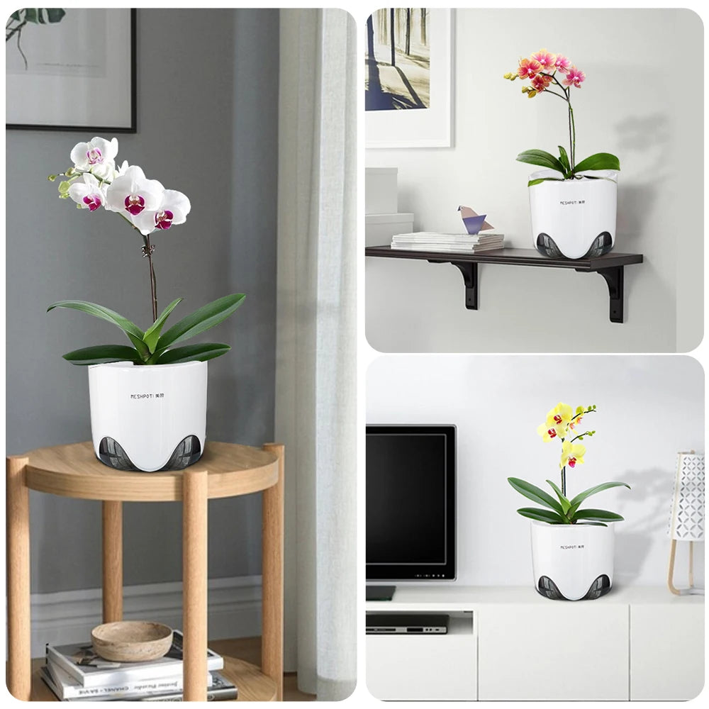 pots orchidées double couche plastique moderne blanc perforations circulations air phalaenopsis anthurium cymbidium dendrobiums