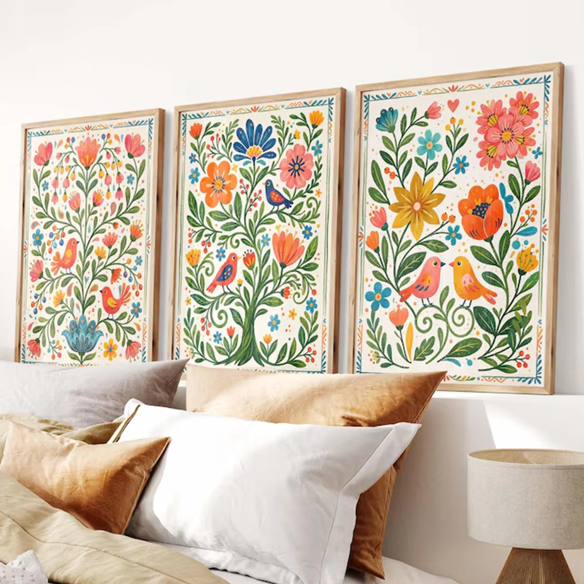 affiches murales fleurs oiseaux traditionnel multicolore deco chambre salon enfants boisDecoration murale impression toile.setVertical(false)