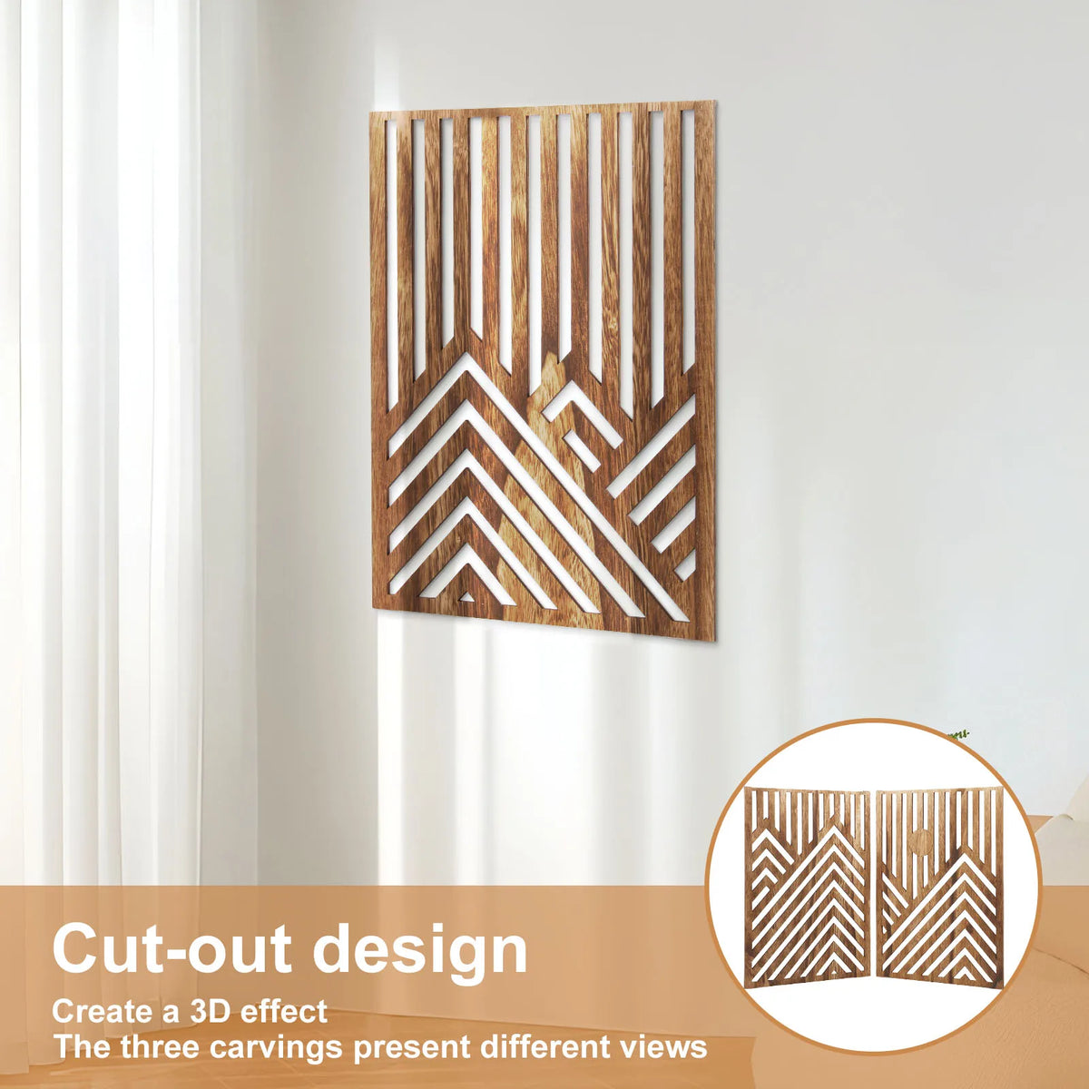 décorations murales bois sculpté motifs montagnes soleil moderne minimaliste nature ensemble pièces