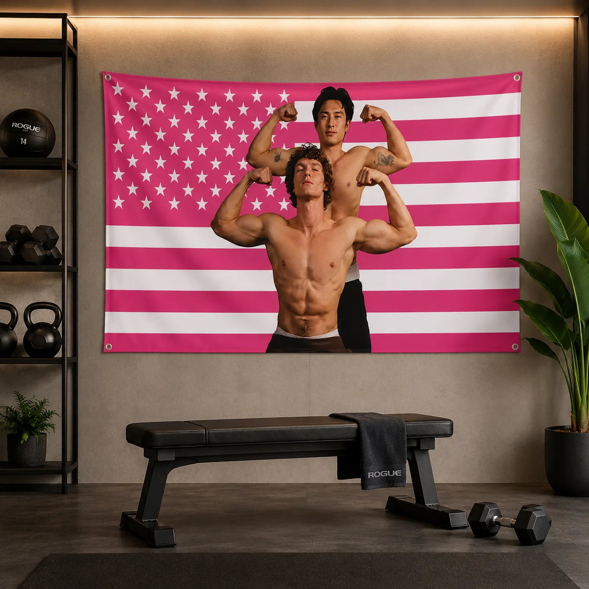 drapeau rose blanc étoiles rayures décoratif patriotique accrochéSUPER TEX plastique