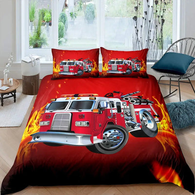 Housse de couette pompier rouge pour enfant lit 90x190
