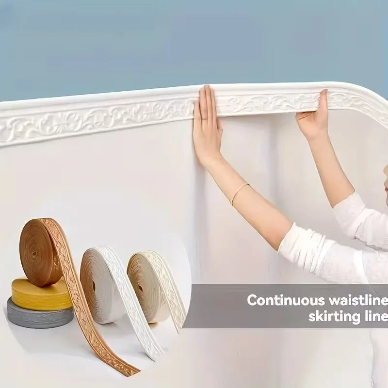 ruban decoratif floral adhesif gris marron beige blanc classique 2.3m 10m ornement mural