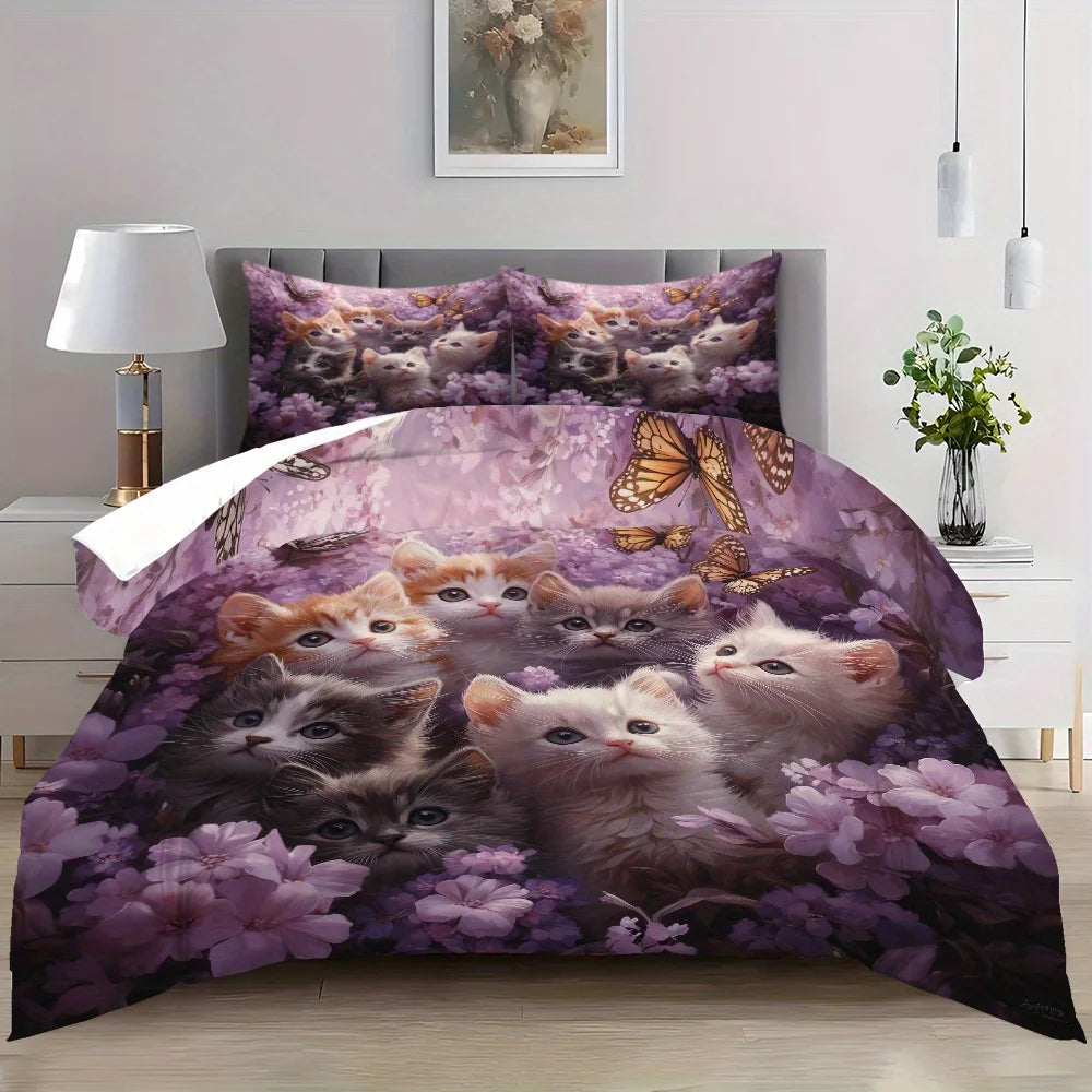 housse couette impression 3d violet blanc gris moderne double queen size taies d'oreiller