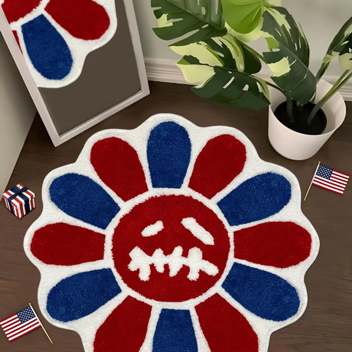 tapis moderne antidérapant motif fleurs visages marron noir rouge bleu chambre bain salon
