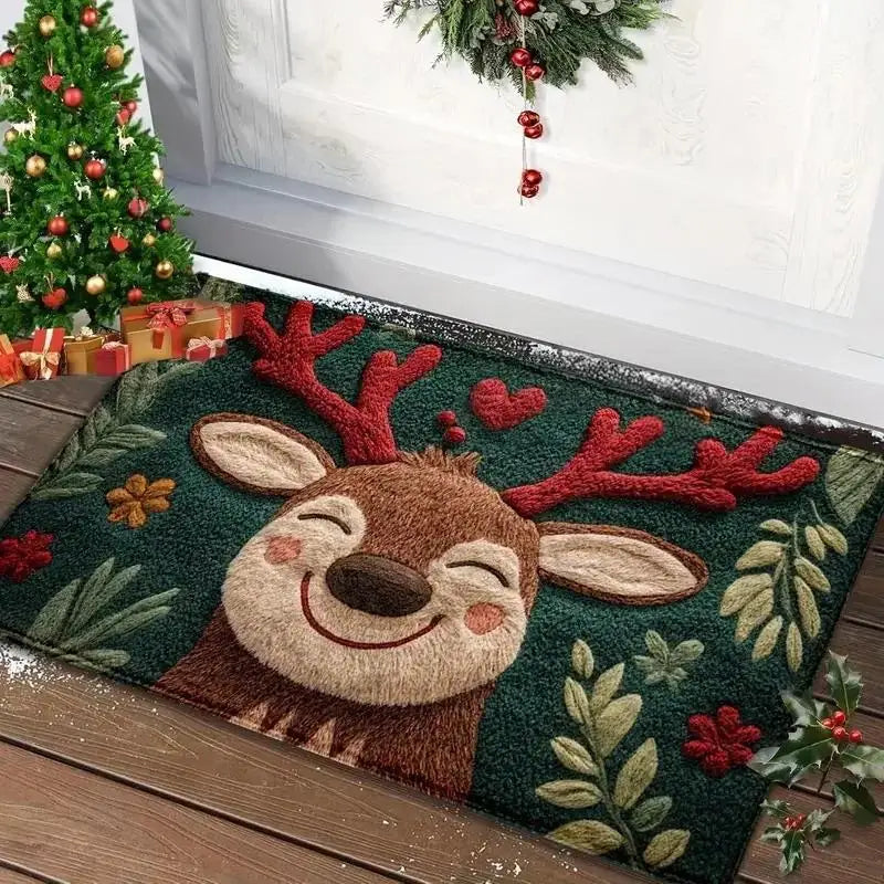 tapis sol décoration noël vert rouge bébé imperméable polyester persan dessin animé santa cerf