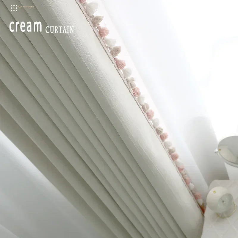 rideau moderne couleur crème franges salon chambre fenêtre balcon