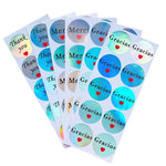 autocollants rétro bleu vert rose blanc coeurs thank you merci gracias vintage holographique papier