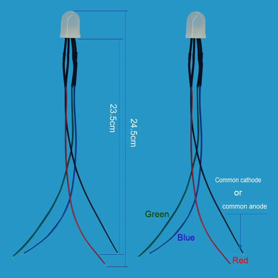 Diodes led rouges bleues vertes transparentes pré câblées 12V ronde modernes 20cm