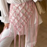 ceinture boho chic rose clair maille tressée coton tissé main ethnique unisexe
