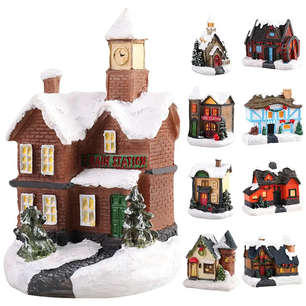 décoration noël miniature résine maison village ornements portes fenêtres toits cheminées