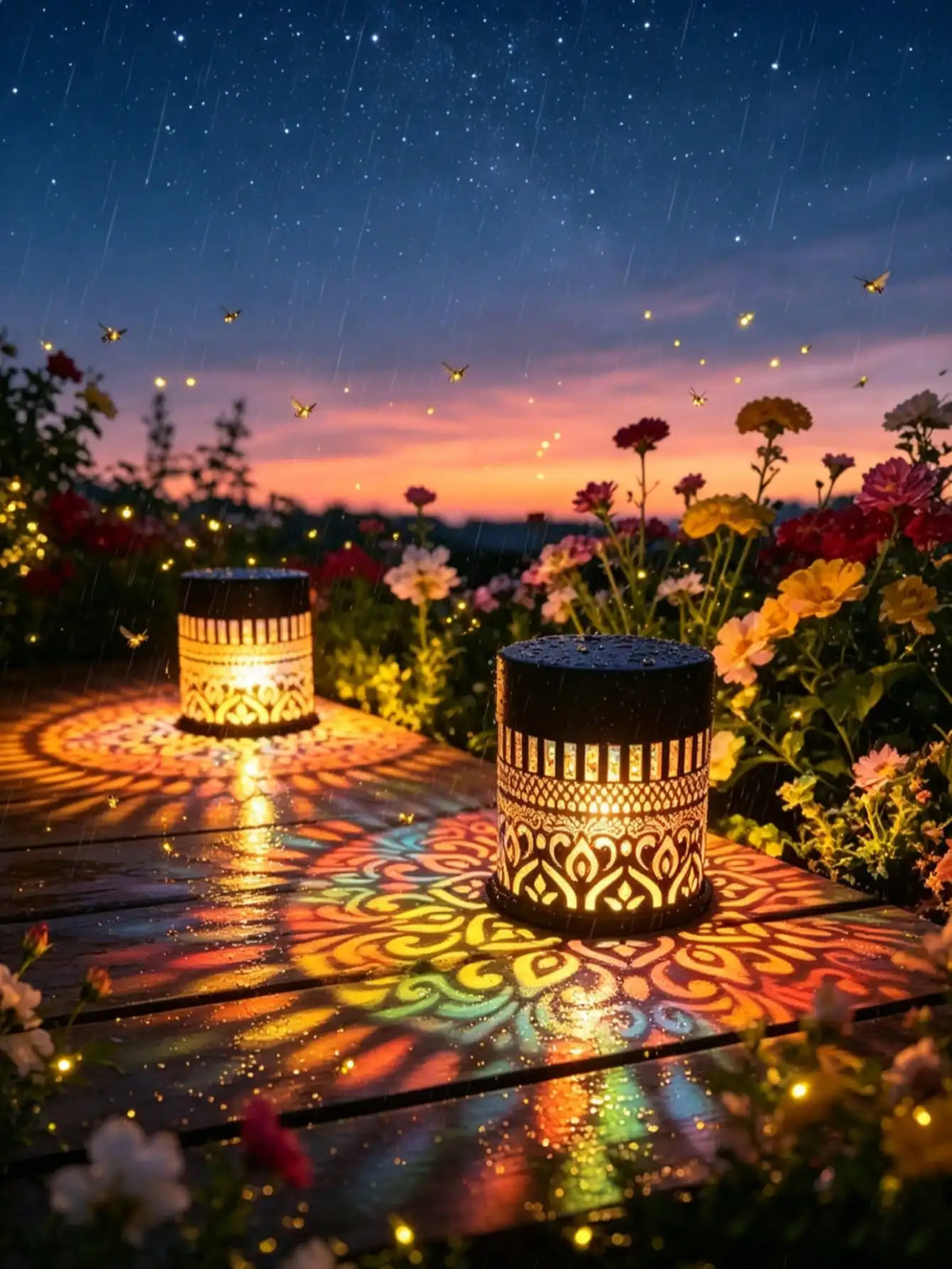 lampe solaire mandala noir doré moderne éclairage extérieur jardin