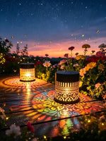 lampe solaire mandala noir doré moderne éclairage extérieur jardin