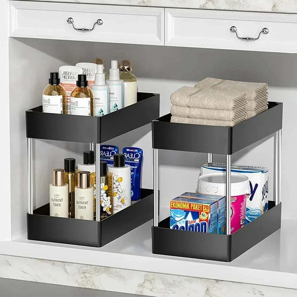 rangements étagères sous meuble noir moderne clips organisation bain cuisine