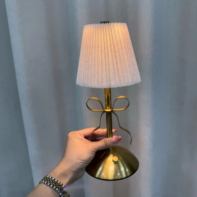 lampe table or vintage abatjour plissé ruban doré rechargeable classique lumière chaleureuse veilleuse chambre