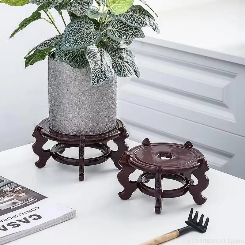 support plante bois naturel sculpté main marron foncé classique orné deco étagère cuisine serre