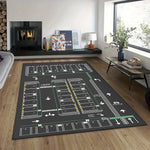 tapis moderne aéroport motif gris vert blanc bleu adhésif polypropylène polyester