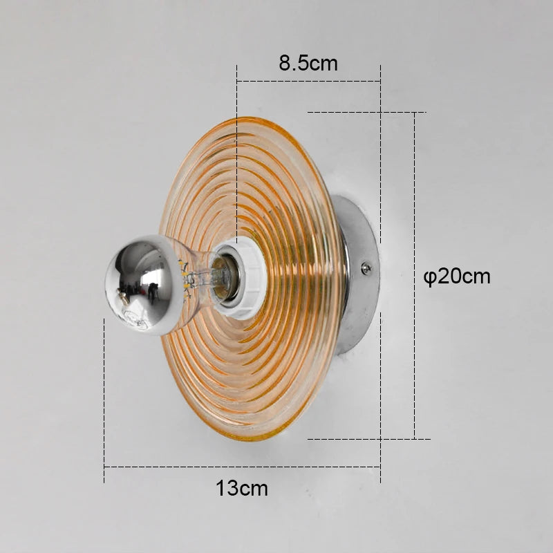 lampe murale moderne orange transparent bleu clair rayures concentriques led vis fixe chambre cuisine