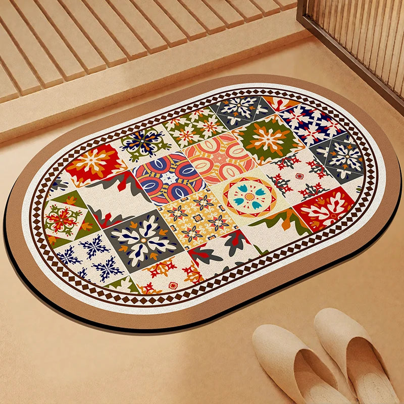 tapis sol multicolore patchwork moderne motifs géométriques floraux salle bain lavable machine absorbant