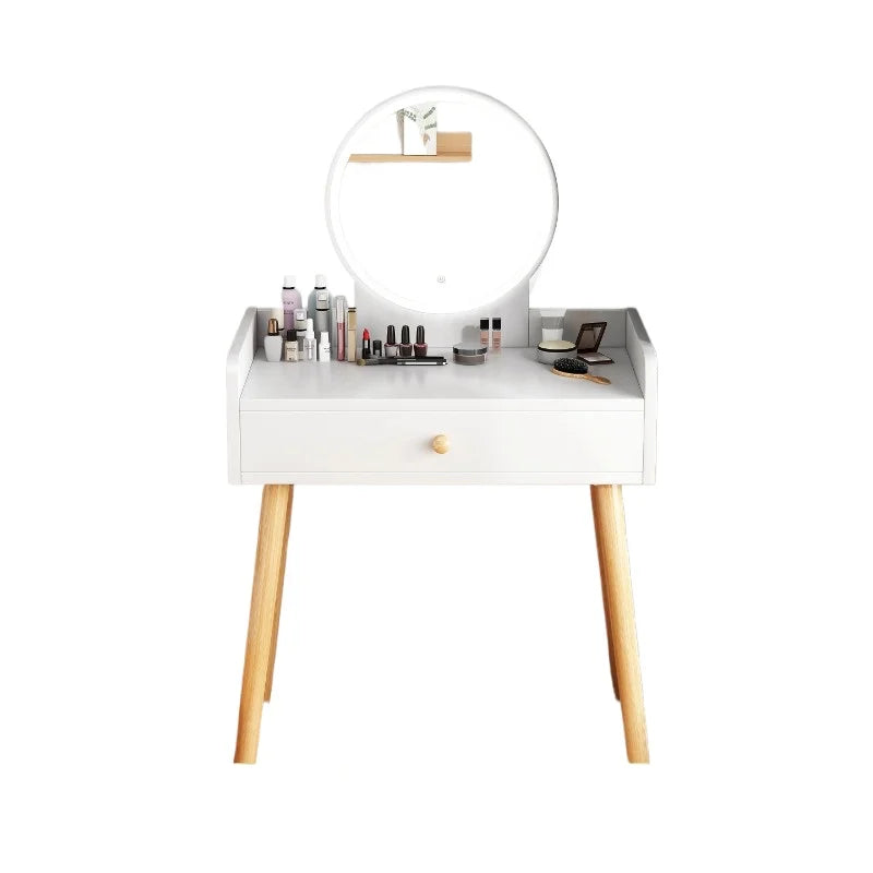 maquillage blanc moderne tabouret miroir tiroirs bois minimaliste