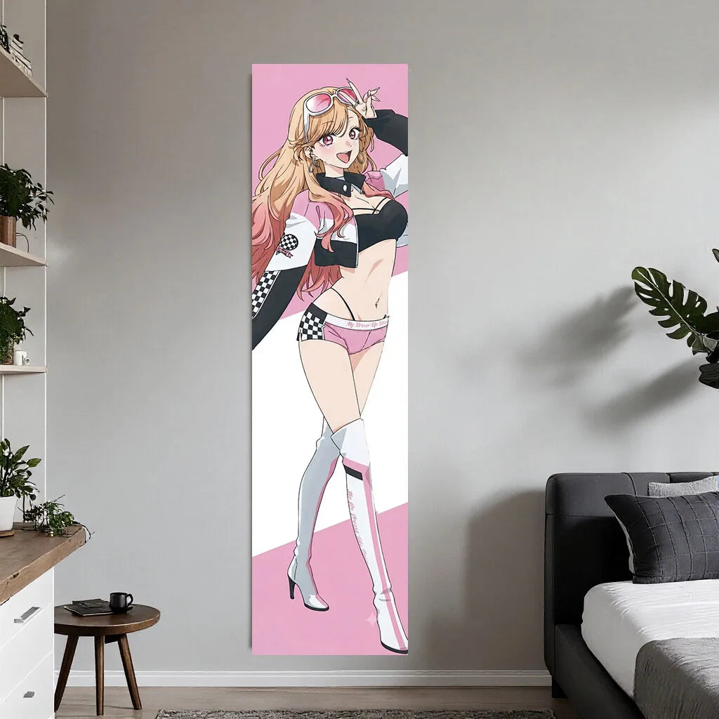 autocollant mural moderne illustration femme course rose blanc noir chambre décoration pop art