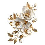 sticker mural autoadhésif plante fleurs stylisées élégant deco salle bains blanc doré PVC détachable
