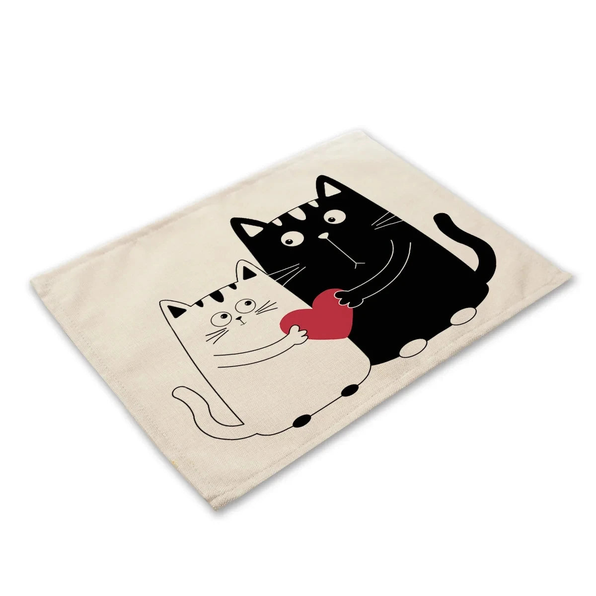 serviettes lin motif chats noir rayures illustration simple beige clair