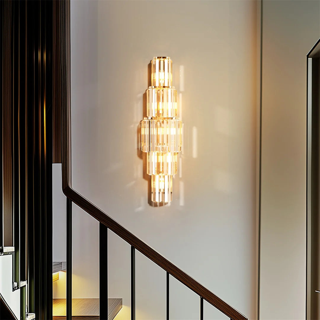 applique murale moderne dorée cristal transparent trois niveaux led 14 24w doré élégante chambre