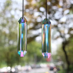pendentif multicolore prismatique transparent cristal ornements suspendus jardin décoration facettée lumineuse deux pièces