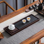 plateau thé bois naturel tasses théière terre cuite drainage bois traditionnel minimaliste