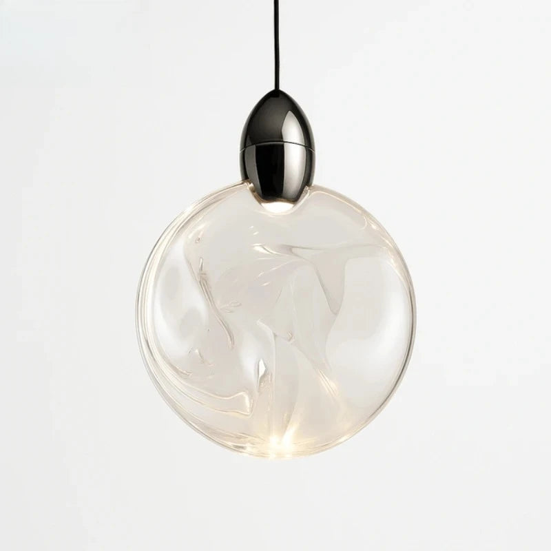 Suspension lumineuse moderne transparente noir doré liquide ondulé très transparent câble noir