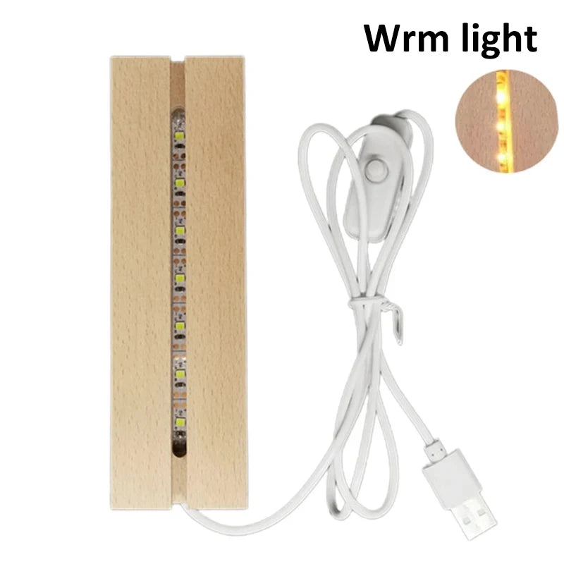 veilleuse led bois clair base acrylique transparente interrupteur usb décoration moderne minimaliste