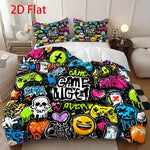 housse couette motif graffiti gamer noir vert jaune rose orange