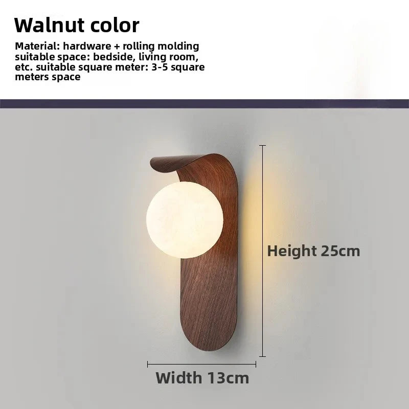 lampe murale moderne minimaliste bois lisse globe verre opaque chambre salon éclairage décoratif fixée