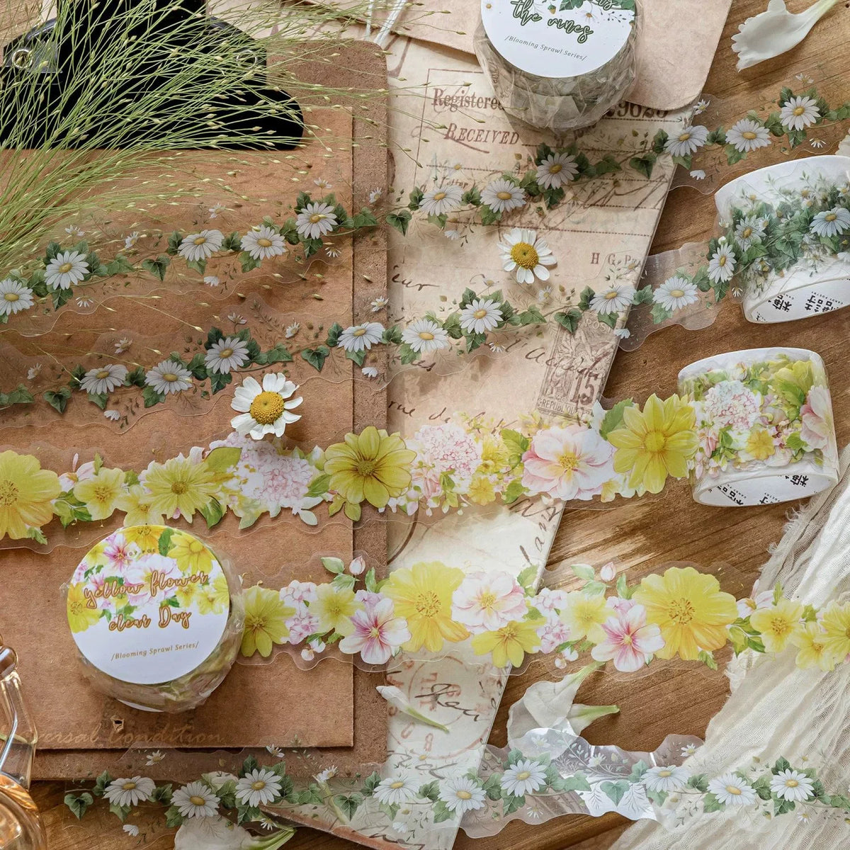 rubans décoratifs multicolores motifs fleurs vintage adhésifs scrapbooking créations bohèmes fleur sauvage marguerites activités