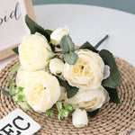 bouquet fleurs artificielles pivoines roses feuilles vertes decoration mariage anniversaire intérieur classique