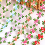 ruban decoratif brode fleurs feuilles 2cm largeur vert rose bleu orange mariage decoration ecologique