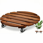 plateforme mobile plante roues verrouillables bois rustique 35cm diamètre 30cm 25cm