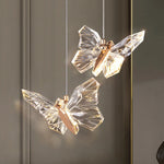 suspension décorative moderne papillons transparents dorés hall chambre éclairage contemporain fixations