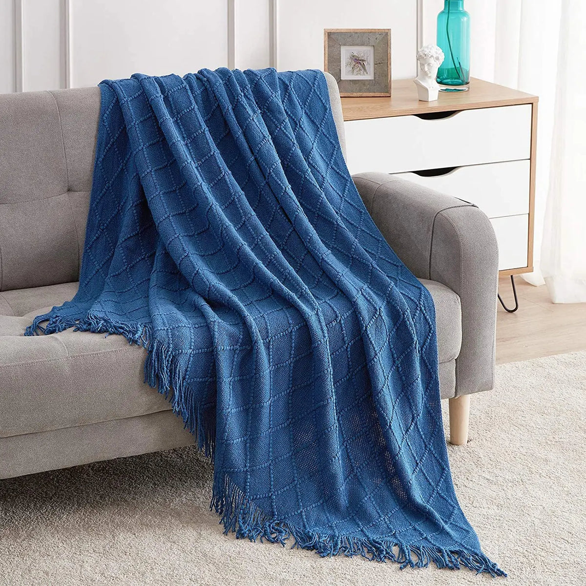 plaid motif losange franges couleurs rose beige vert gris chambre décoration hiver cozy champêtre