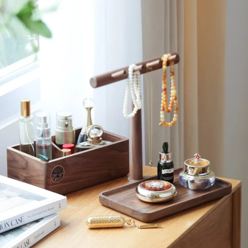 rangement multifonction bois foncé moderne porte clés bijoux clés télécommandes support mural compartmenttaire