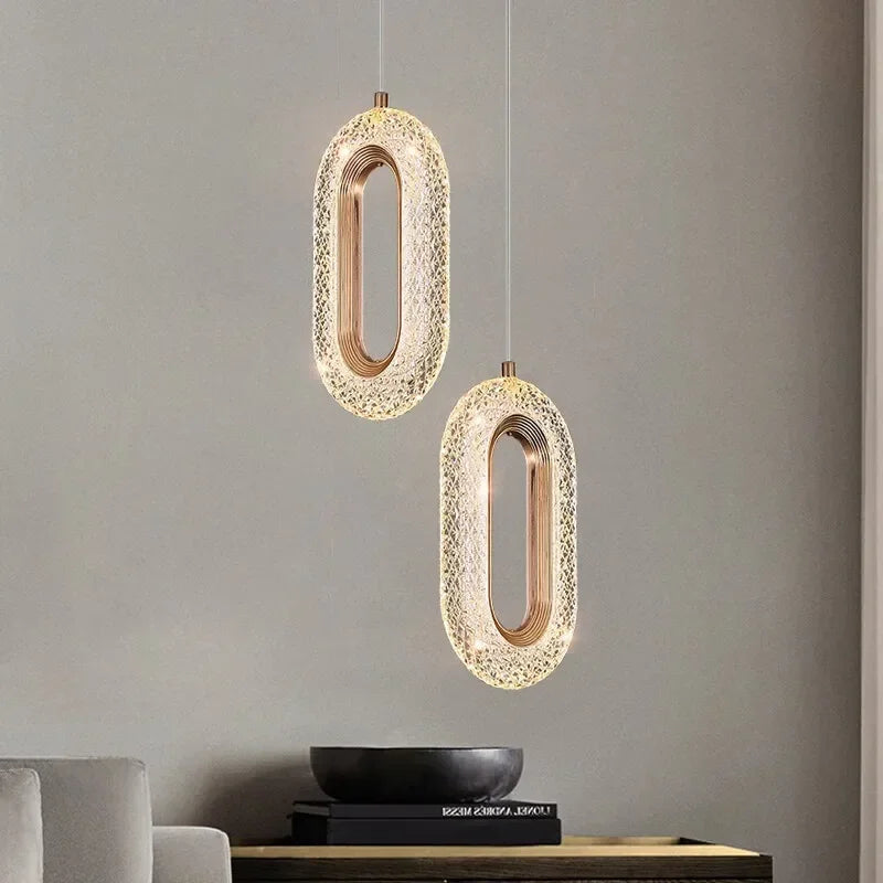 Suspension lumineuse moderne élégante dorée fil cuivre transparent 9cm 12cm 36cm