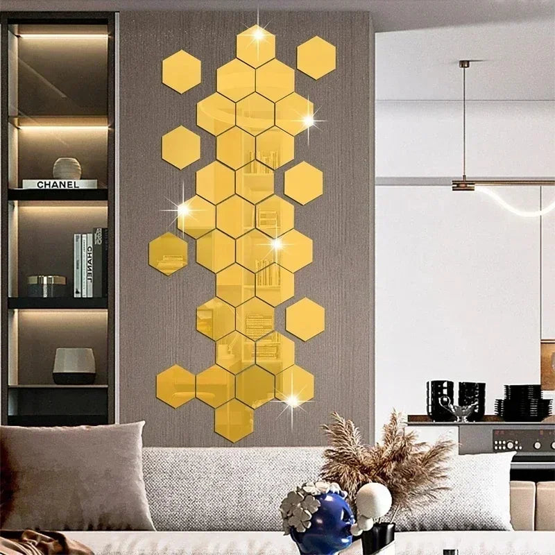 miroirs hexagonaux modernes adhésifs doré blanc gris brillants opaques XS