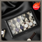 boîte montres cuir noir tissu beige verre transparent classique cadenas 12 emplacements nouveau étiquettes