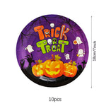 vaisselle jetable halloween assiettes gobelets pailles serviettes nappe citrouilles fantômes araignées violet orange