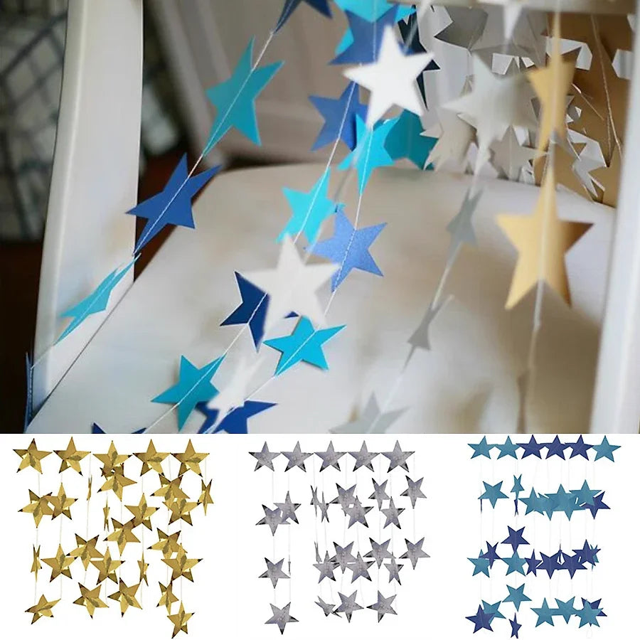 guirlande étoiles papier or argent bleu blanc décoration suspendue mariage chambre enfants