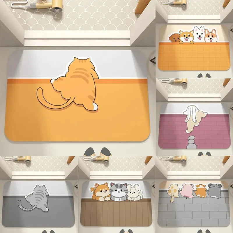 tapis sol entrée maison motif chat chien cartoon moderne antidérapant coton polyester décoratif