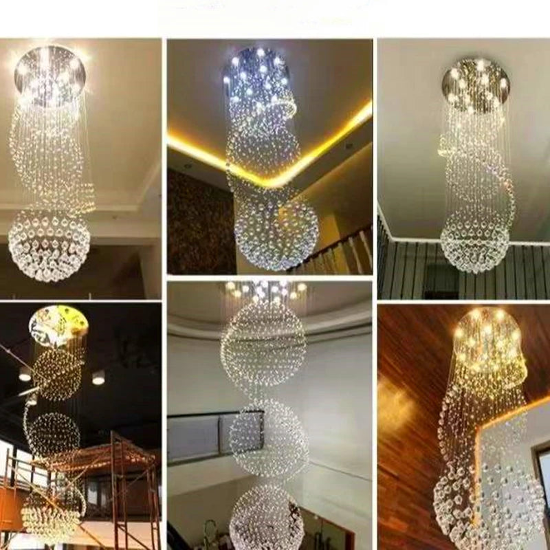lustre moderne cristal transparent acier inoxydable led grande taille salon chambre